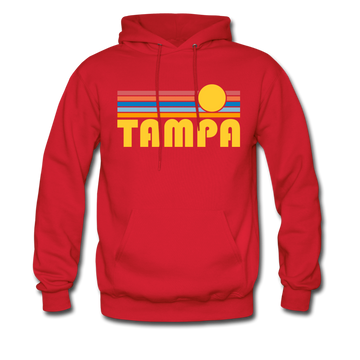Tampa, Florida Hoodie - Retro Sunrise Tampa Crewneck Hooded Sweatshirt - red