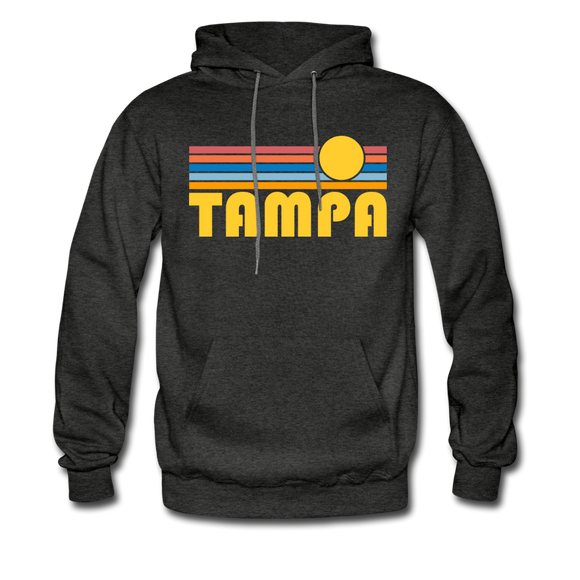 Tampa, Florida Hoodie - Retro Sunrise Tampa Crewneck Hooded Sweatshirt - charcoal gray