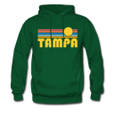 Tampa, Florida Hoodie - Retro Sunrise Tampa Crewneck Hooded Sweatshirt - forest green