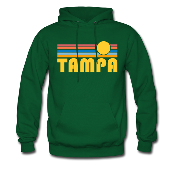 Tampa, Florida Hoodie - Retro Sunrise Tampa Crewneck Hooded Sweatshirt - forest green