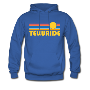 Telluride, Colorado Hoodie - Retro Sunrise Telluride Crewneck Hooded Sweatshirt - royal blue