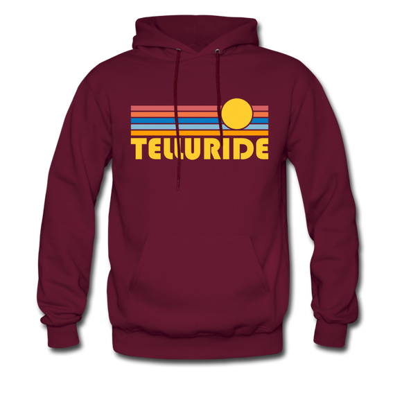 Telluride, Colorado Hoodie - Retro Sunrise Telluride Crewneck Hooded Sweatshirt - burgundy