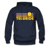 Telluride, Colorado Hoodie - Retro Sunrise Telluride Crewneck Hooded Sweatshirt - navy