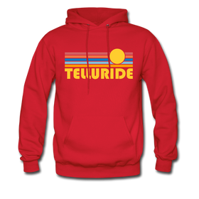 Telluride, Colorado Hoodie - Retro Sunrise Telluride Crewneck Hooded Sweatshirt - red