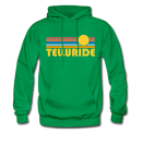 Telluride, Colorado Hoodie - Retro Sunrise Telluride Crewneck Hooded Sweatshirt - kelly green