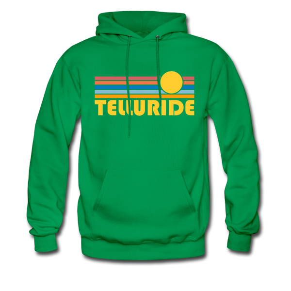 Telluride, Colorado Hoodie - Retro Sunrise Telluride Crewneck Hooded Sweatshirt - kelly green