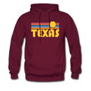 Texas Hoodie - Retro Sunrise Texas Crewneck Hooded Sweatshirt - burgundy