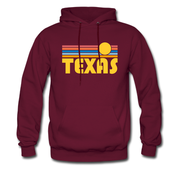 Texas Hoodie - Retro Sunrise Texas Crewneck Hooded Sweatshirt - burgundy