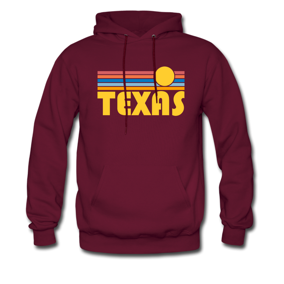 Texas Hoodie - Retro Sunrise Texas Crewneck Hooded Sweatshirt - burgundy