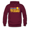 Texas Hoodie - Retro Sunrise Texas Crewneck Hooded Sweatshirt - burgundy