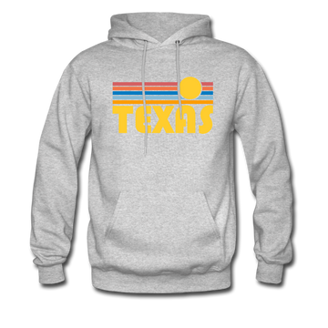 Texas Hoodie - Retro Sunrise Texas Crewneck Hooded Sweatshirt - heather gray