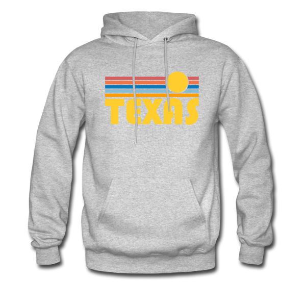 Texas Hoodie - Retro Sunrise Texas Crewneck Hooded Sweatshirt - heather gray