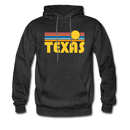 Texas Hoodie - Retro Sunrise Texas Crewneck Hooded Sweatshirt - charcoal gray