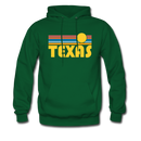 Texas Hoodie - Retro Sunrise Texas Crewneck Hooded Sweatshirt - forest green