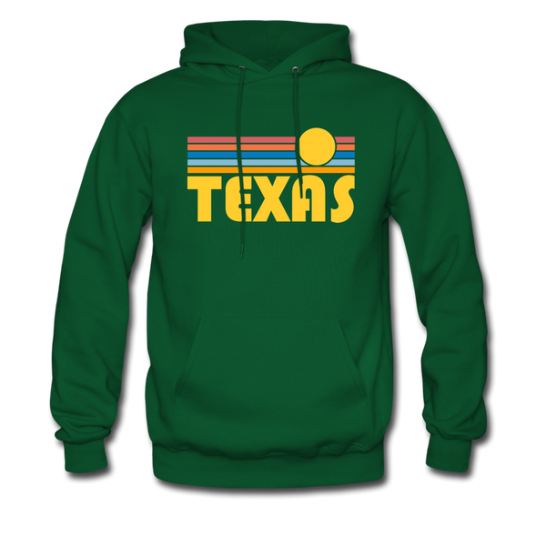 Texas Hoodie - Retro Sunrise Texas Crewneck Hooded Sweatshirt - forest green