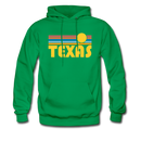 Texas Hoodie - Retro Sunrise Texas Crewneck Hooded Sweatshirt - kelly green