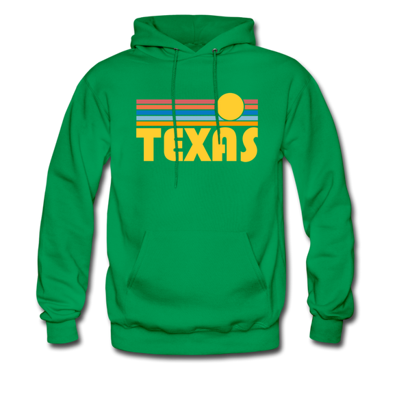 Texas Hoodie - Retro Sunrise Texas Crewneck Hooded Sweatshirt - kelly green