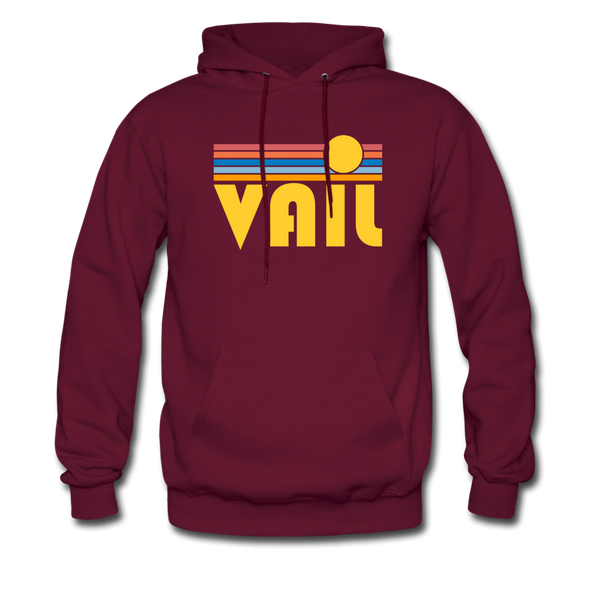 Vail, Colorado Hoodie - Retro Sunrise Vail Crewneck Hooded Sweatshirt - burgundy