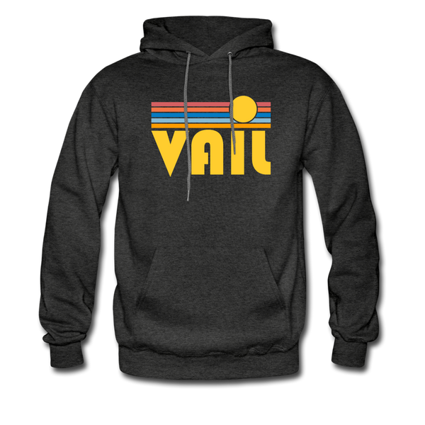 Vail, Colorado Hoodie - Retro Sunrise Vail Crewneck Hooded Sweatshirt - charcoal gray