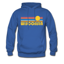Wisconsin Hoodie - Retro Sunrise Wisconsin Crewneck Hooded Sweatshirt - royal blue