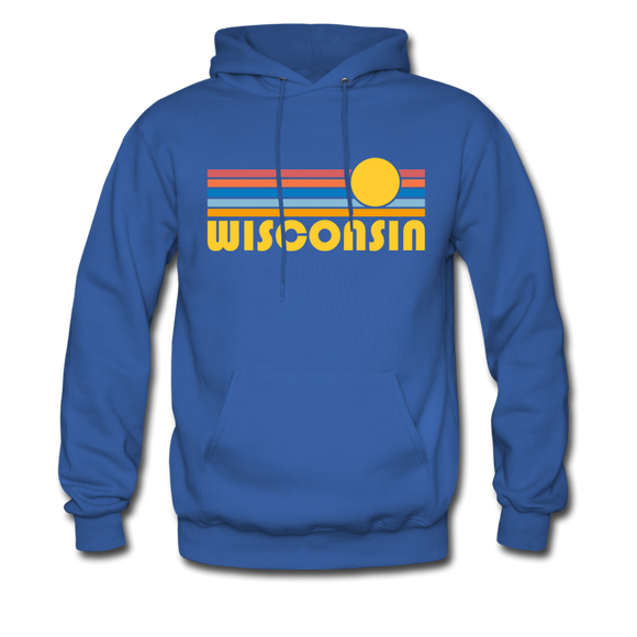 Wisconsin Hoodie - Retro Sunrise Wisconsin Crewneck Hooded Sweatshirt - royal blue