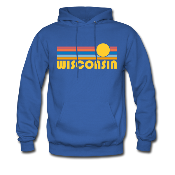 Wisconsin Hoodie - Retro Sunrise Wisconsin Crewneck Hooded Sweatshirt - royal blue