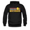Wisconsin Hoodie - Retro Sunrise Wisconsin Crewneck Hooded Sweatshirt - black