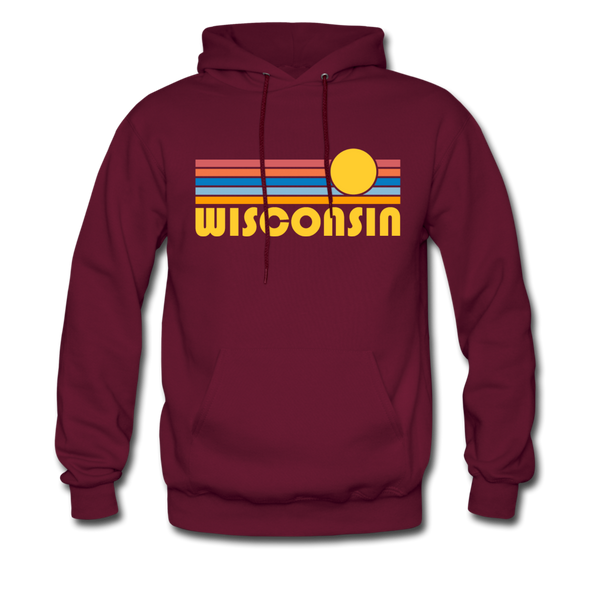 Wisconsin Hoodie - Retro Sunrise Wisconsin Crewneck Hooded Sweatshirt - burgundy