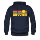 Wisconsin Hoodie - Retro Sunrise Wisconsin Crewneck Hooded Sweatshirt - navy