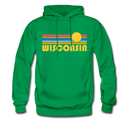 Wisconsin Hoodie - Retro Sunrise Wisconsin Crewneck Hooded Sweatshirt - kelly green