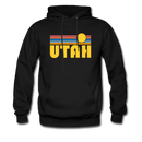 Utah Hoodie - Retro Sunrise Utah Crewneck Hooded Sweatshirt - black