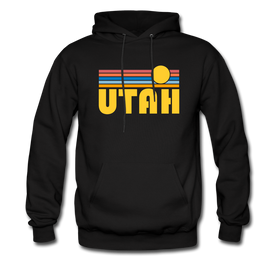 Utah Hoodie - Retro Sunrise Utah Crewneck Hooded Sweatshirt - black