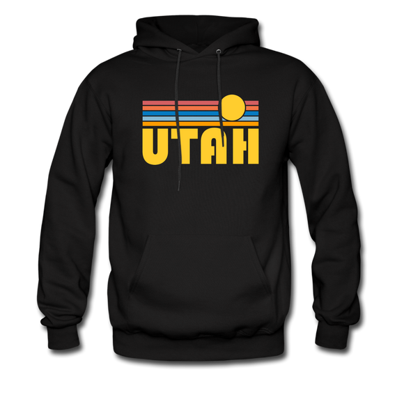 Utah Hoodie - Retro Sunrise Utah Crewneck Hooded Sweatshirt - black