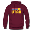 Utah Hoodie - Retro Sunrise Utah Crewneck Hooded Sweatshirt - burgundy
