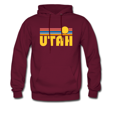 Utah Hoodie - Retro Sunrise Utah Crewneck Hooded Sweatshirt - burgundy