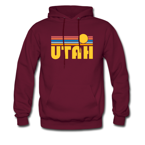 Utah Hoodie - Retro Sunrise Utah Crewneck Hooded Sweatshirt - burgundy