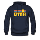 Utah Hoodie - Retro Sunrise Utah Crewneck Hooded Sweatshirt - navy