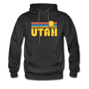 Utah Hoodie - Retro Sunrise Utah Crewneck Hooded Sweatshirt - charcoal gray