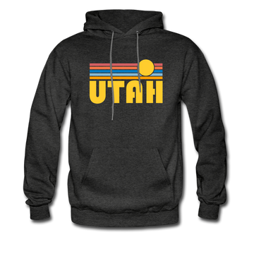 Utah Hoodie - Retro Sunrise Utah Crewneck Hooded Sweatshirt - charcoal gray