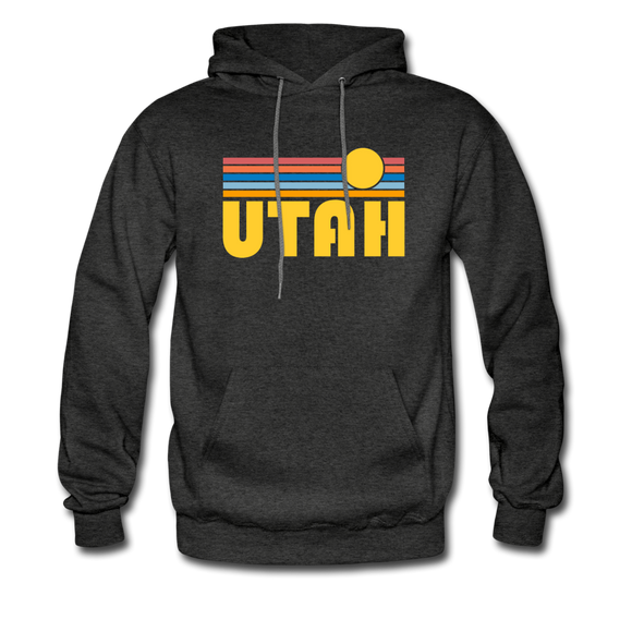 Utah Hoodie - Retro Sunrise Utah Crewneck Hooded Sweatshirt - charcoal gray