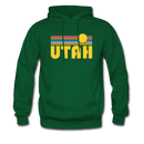 Utah Hoodie - Retro Sunrise Utah Crewneck Hooded Sweatshirt - forest green