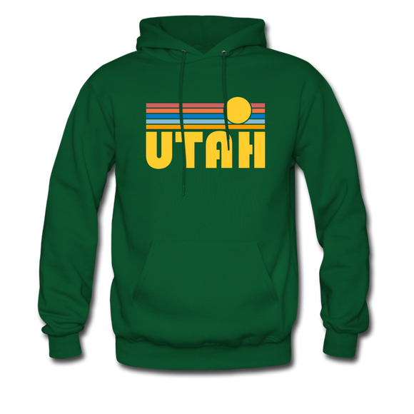 Utah Hoodie - Retro Sunrise Utah Crewneck Hooded Sweatshirt - forest green