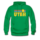 Utah Hoodie - Retro Sunrise Utah Crewneck Hooded Sweatshirt - kelly green