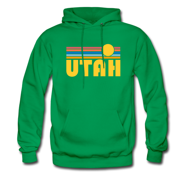 Utah Hoodie - Retro Sunrise Utah Crewneck Hooded Sweatshirt - kelly green