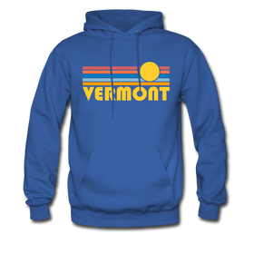 Vermont Hoodie - Retro Sunrise Vermont Crewneck Hooded Sweatshirt - royal blue