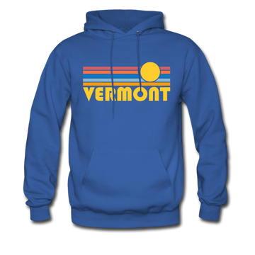 Vermont Hoodie - Retro Sunrise Vermont Crewneck Hooded Sweatshirt - royal blue