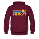 Vermont Hoodie - Retro Sunrise Vermont Crewneck Hooded Sweatshirt - burgundy