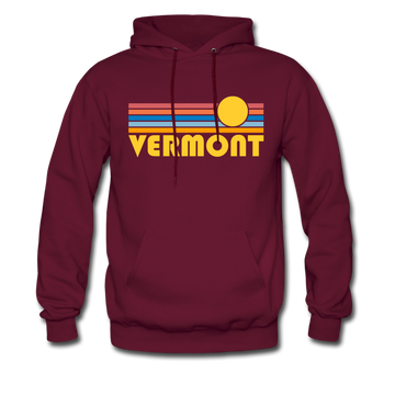 Vermont Hoodie - Retro Sunrise Vermont Crewneck Hooded Sweatshirt - burgundy