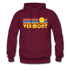Vermont Hoodie - Retro Sunrise Vermont Crewneck Hooded Sweatshirt - burgundy
