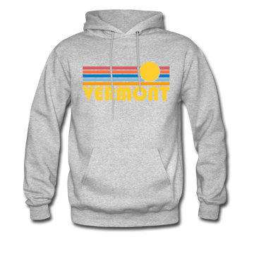 Vermont Hoodie - Retro Sunrise Vermont Crewneck Hooded Sweatshirt - heather gray